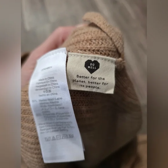 MADEWELL Granola Women's Merino Wool Knit Tan Sweater Boho Classy - Picture 10 of 12